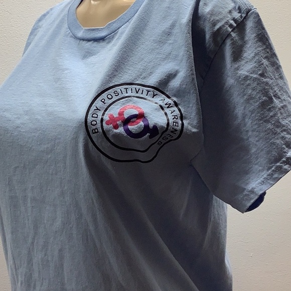 Hanes Size Medium Body Positivity Awareness Blue Graphic T-Shirt. Preloved - Picture 3 of 5